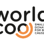 Logo y lema de la empresa Worldcoo: "Small Donations For Big Causes"