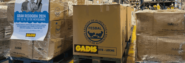 Cajas de alimentos recogidos durante la campaña de Gadis y FESBAL