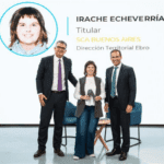 Toni Rodríguez, director comercial de Negocios de CaixaBank; Irache Echeverría, ganadora del ‘Premio A Mujer Profesional Autónoma’ de CaixaBank, y Jaume Masana, director de Negocio de CaixaBank