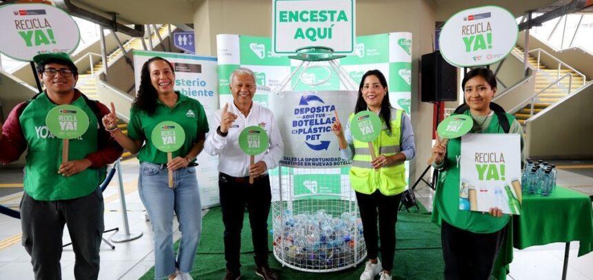 Línea 1 del Metro de Lima, Ministerio del Ambiente y Grupo AJE impulsan el reciclaje de botellas PET en las estaciones del tren