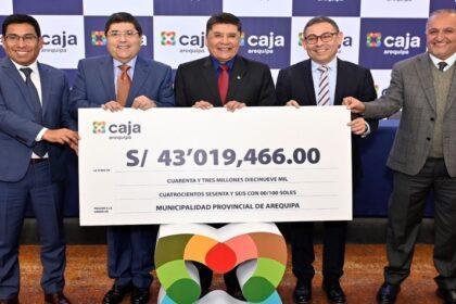 Caja Arequipa entrega más de 43 millones de soles proveniente de utilidades obtenidas en el 2024 a la Municipalidad Provincial de Arequipa