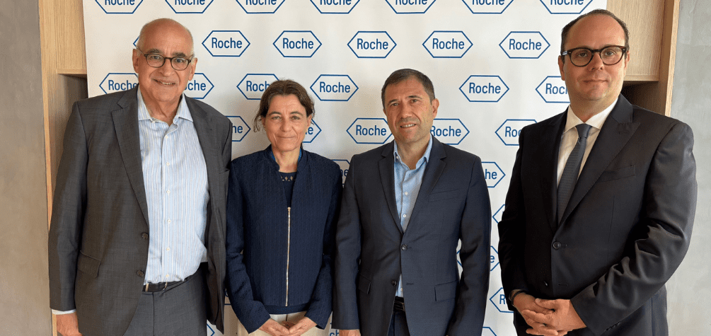 Federico Plaza (Roche Farma), Sara Gómez (Roche Informatics), Juan Fernando Muñoz (Ministerio de Sanidad) y Patrick Wallach (Roche Farma)
