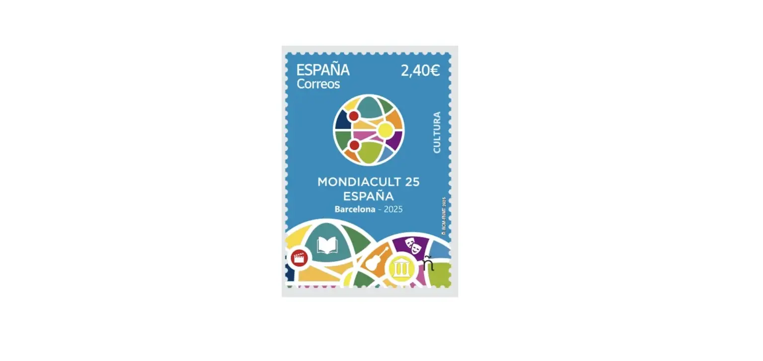 Sello de Correos dedicado a la Conferencia Mundial de la UNESCO, MONDIACULT 25