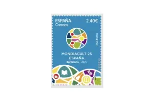 Sello de Correos dedicado a la Conferencia Mundial de la UNESCO, MONDIACULT 25