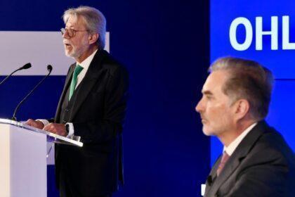 Luis Amodio, Presidente de OHLA, y Tomás Ruiz, Consejero Delegado de OHLA, durante la presentación del ejercicio 2025