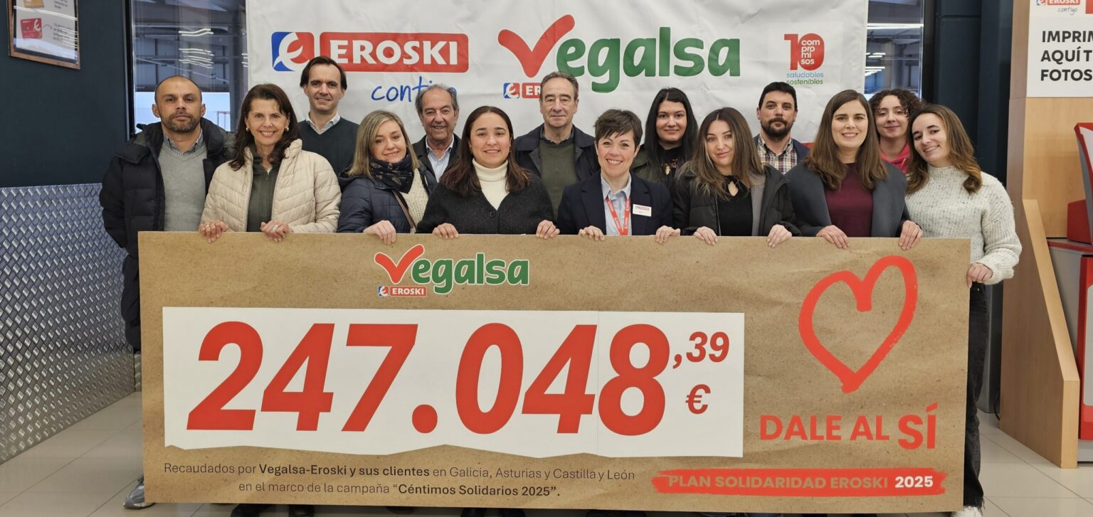 Vegalsa-Eroski y sus clientes aportaron a lo largo de 2025 un total de 247.048€ a una docena de causas benéficas con "Céntimos Solidarios"