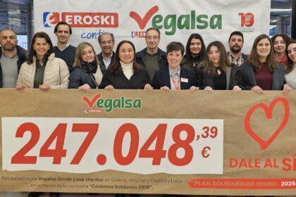 Vegalsa-Eroski y sus clientes aportaron a lo largo de 2025 un total de 247.048€ a una docena de causas benéficas con "Céntimos Solidarios"