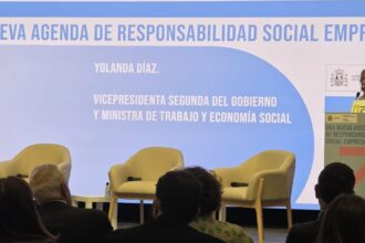 Yolanda Díaz, Vicepresidenta Segunda y Ministra de Trabajo y Economía Social, durante su intervención