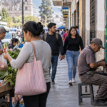 Actividad comercial y trabajo por cuenta propia en una calle de América Latina, una realidad estrechamente ligada al peso de la informalidad laboral en la región. Imagen generada con Inteligencia Artificial