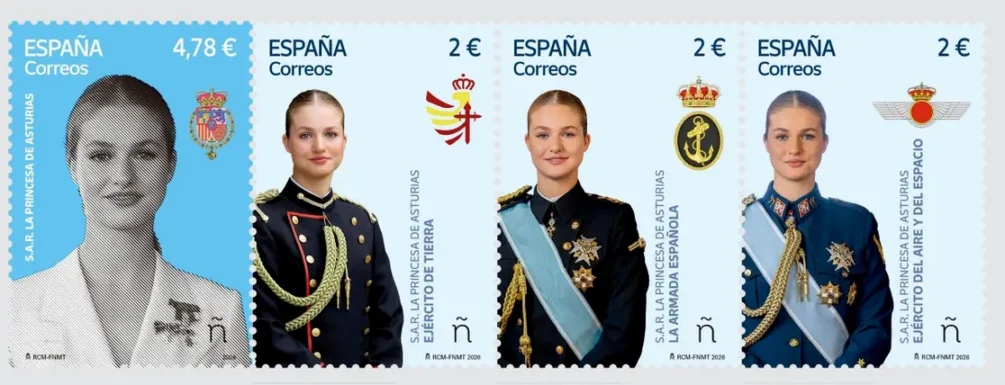 Cuatro sellos de Correos documentan la formación militar de la Princesa de Asturias
