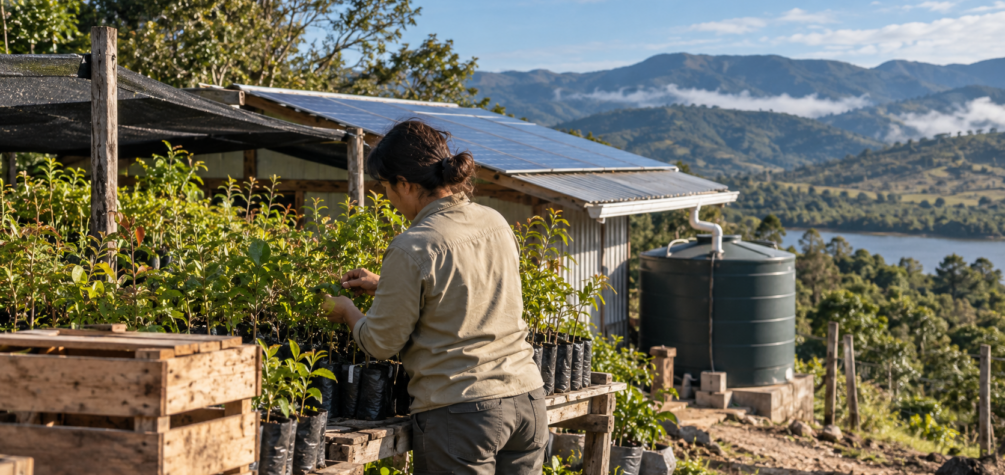 La protección de los ecosistemas, la energía renovable y el aprovechamiento responsable del agua y los materiales reflejan algunas de las iniciativas ambientales impulsadas por empresas y organizaciones en Iberoamérica. Fuente de la imagen: generada con IA